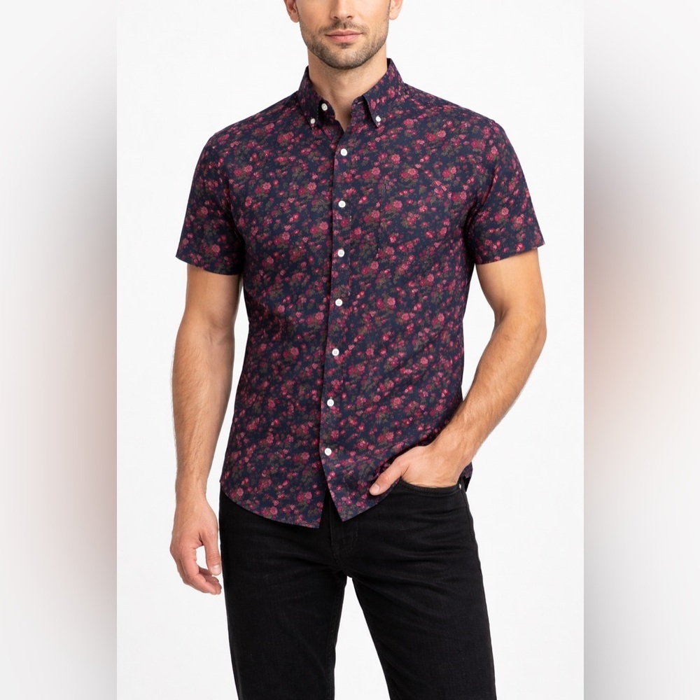 Bonobos Floral Button Down Shirt Small Slim Fit Blue Pink Spring Vacation Resort